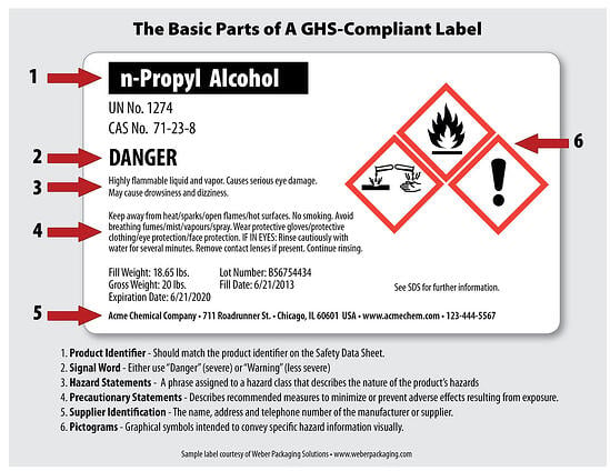 Weber Epson Sample GHS label n-propyl