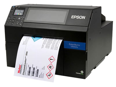 Epson C6500A ColorWorks inkjet label printer for chemical labels