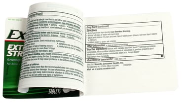 Excedrin label inside