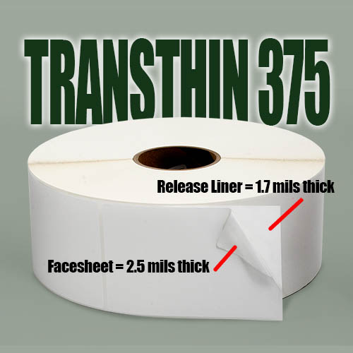 Transthin thermal transfer label materials for stock and custom labels